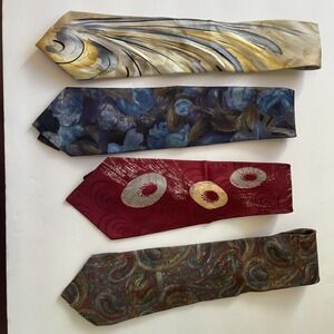 Lot Of 4 Men's Ties Geoffrey Beene, Hollyvogue, Etienne Aigner, J. Garcia Silk